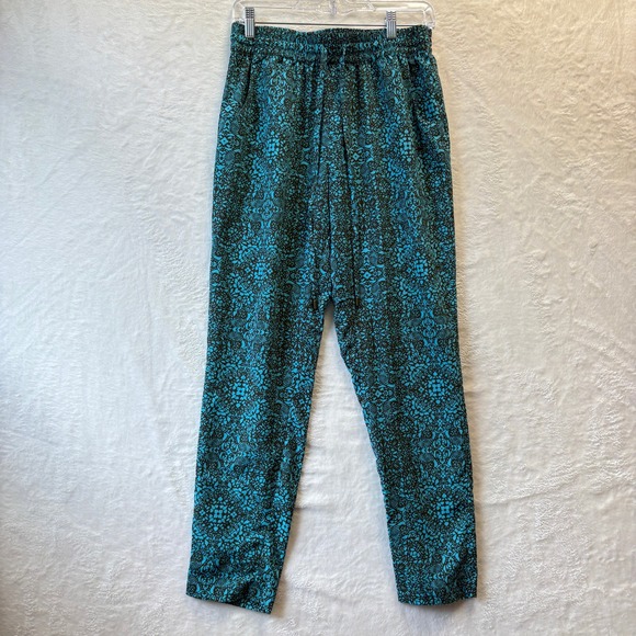 Coldwater Creek Pants Women Sz Small Blue Floral Print Natural Fit Elastic Waist - Picture 1 of 16